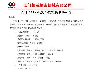 2016年度評(píng)優(yōu)獲獎(jiǎng)名單出爐咯！
