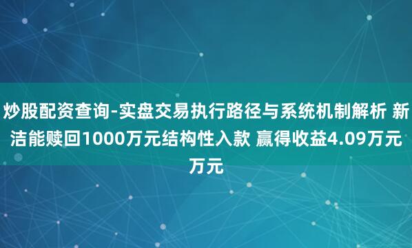 炒股配资查询-实盘交易执行路径与系统机制解析 新洁能赎回1000万元结构性入款 赢得收益4.09万元